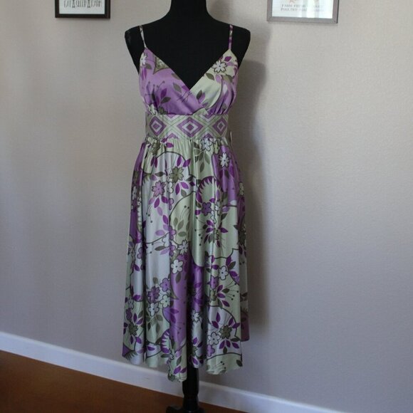 Donna Morgan Womens Seafoam Dress Purple Green Floral Babydoll Size 10 NWT - Picture 1 of 8